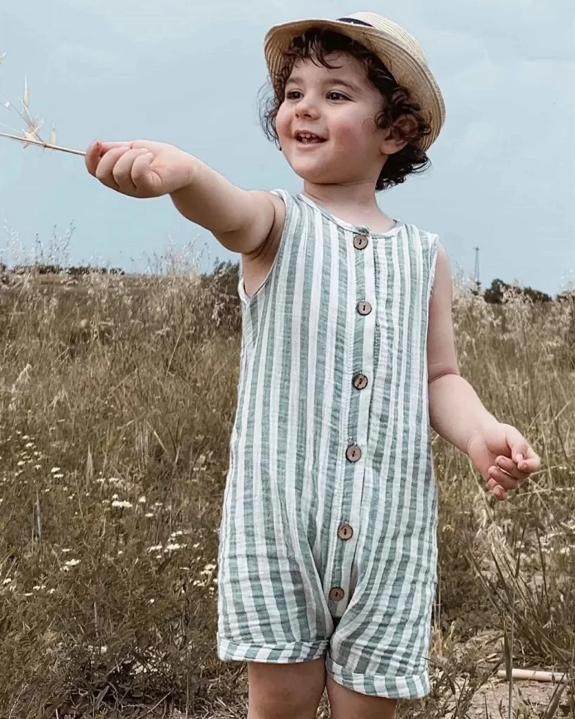 kombinezon od muslina na zakopcavanje na strafte mint boje na decaku