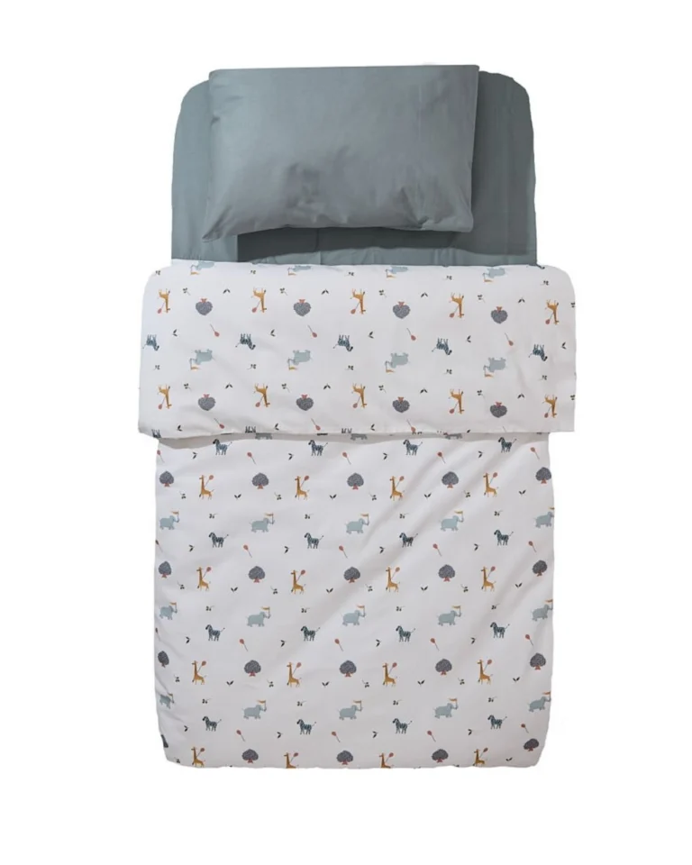 posteljina za bebe set od dva dela navlaka za prekrivac sa motivom dinosaurusa jastucnica tamnozelene boje na beloj pozadini
