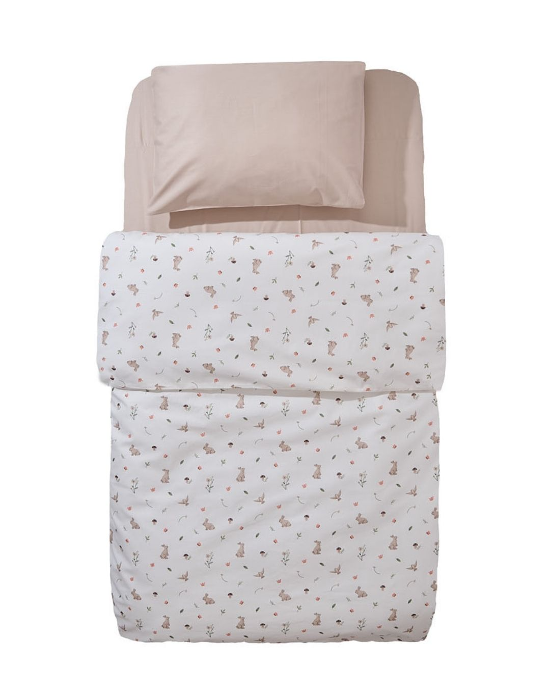 posteljina za bebe set od dva dela navlaka za prekrivac sa motivom livade jastucnica bez boje na beloj pozadini