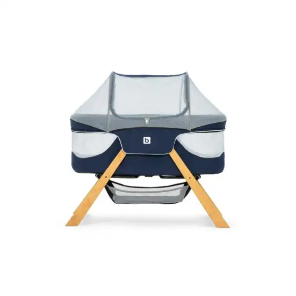 prenosiva kolevka od prirodnog drveta u kombinaciji teget i bele boje