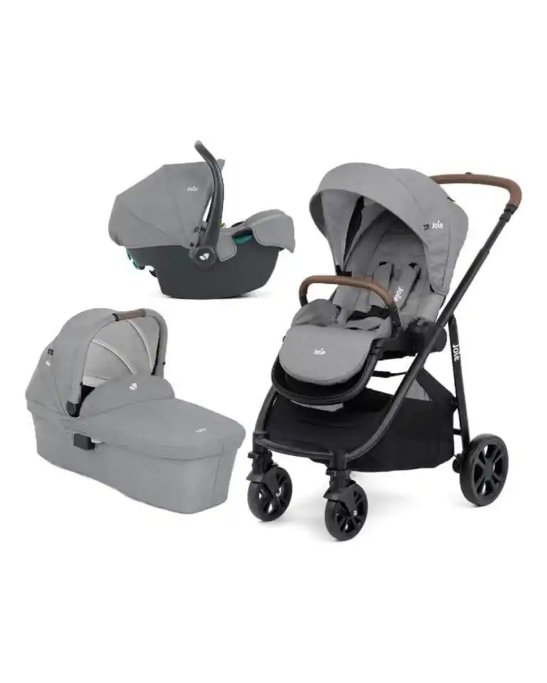 joei kolica 3u1 sive boje autosediste sa braon ruckama autosediste i korpra za novorodjence