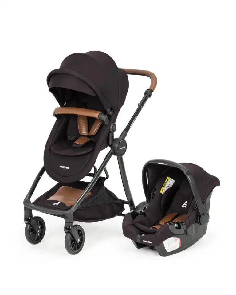 wellgro kolica za bebe castra sistem 3u1 autosediste i kolica u kombinaciji crne i braon boje