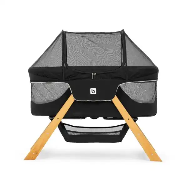 prenosiva kolevka od prirodnog drveta u kombinaciji crne i sive boje