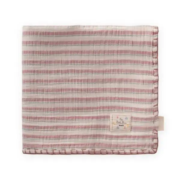 prekrivac od 2 sloja bez boje sa puder roze i plavim linijama