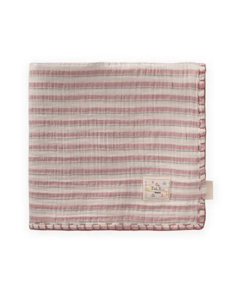 prekrivac od 2 sloja bez boje sa puder roze i plavim linijama