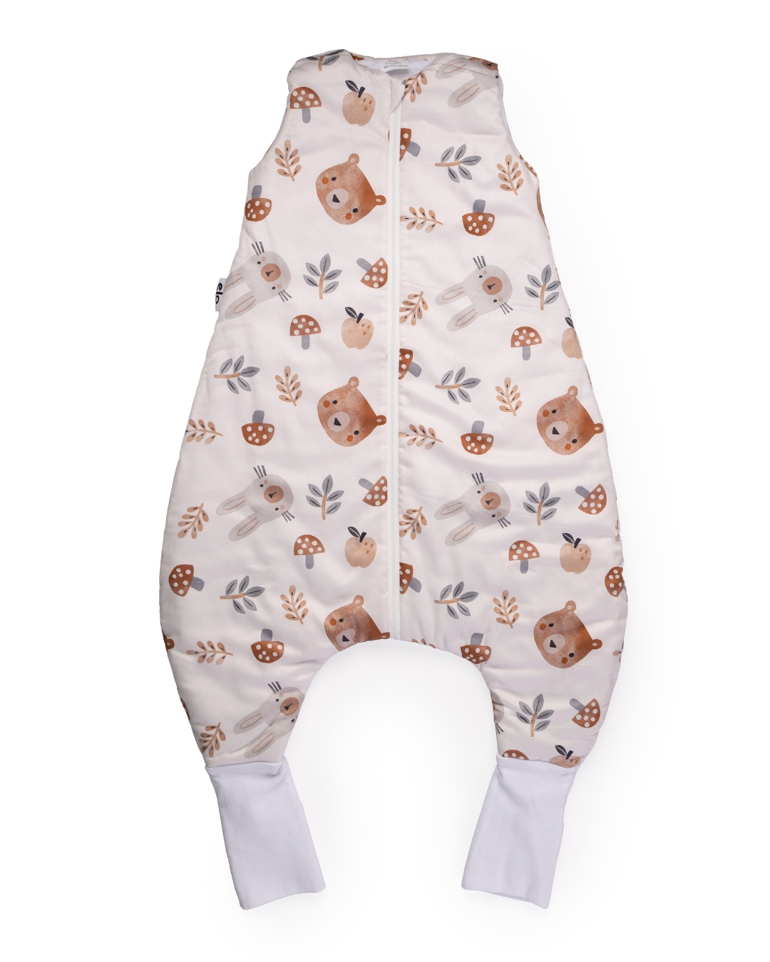 dzak za spavanje sa nogavicama sa sumskim motivima za bebe od 6 do 18 meseci na beloj pozadini