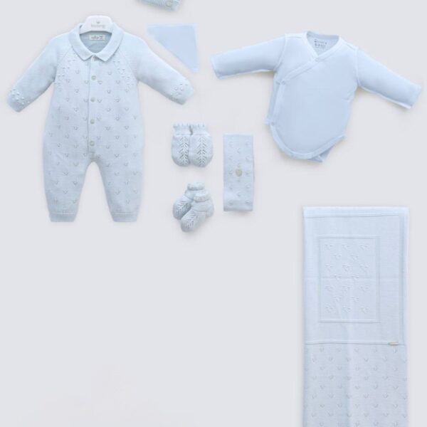 set za iznosenje bebe iz porodilista u plavoj boji od osam delova
